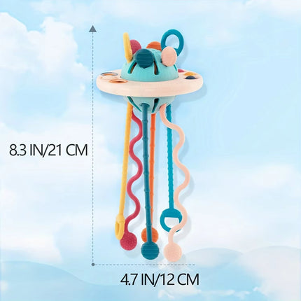 UFO Food Grade Silicone Push & Pull String Activity Toy Montessori Sensory Toys for Toddlers 6-18M+, , Fidget Travel Toys