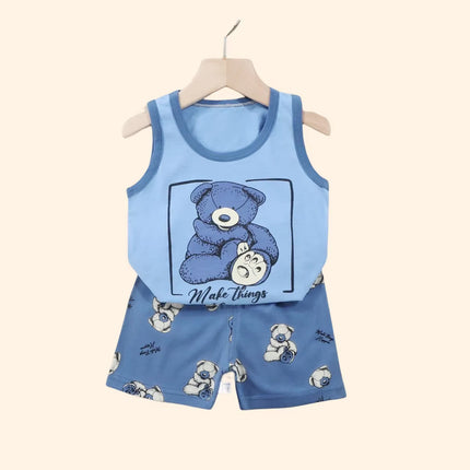 2PCS Children Clothing Vest Suit Children'S Sets Summer Cotton T-Shirts Shorts Boys Girls Sleeveless Kids Clothes for Baby