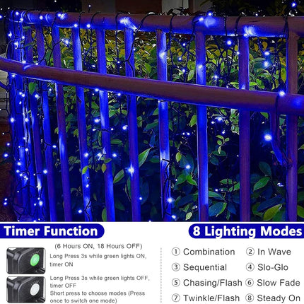 Halloween String Lights 100FT 300 LED String Lights with 8 Modes Timer Connectable Waterproof Plug-In Fairy Lights for Home, Garden, Party, Holiday, Tree, Christmas Decorations (Blue)