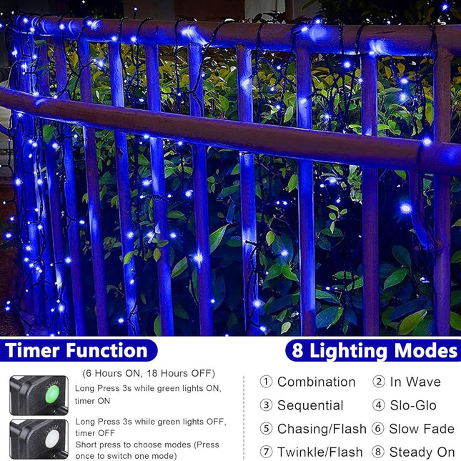 Halloween String Lights 100FT 300 LED String Lights with 8 Modes Timer Connectable Waterproof Plug-In Fairy Lights for Home, Garden, Party, Holiday, Tree, Christmas Decorations (Blue)