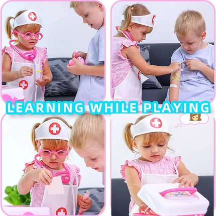 Kids Toy Doctor Kit for Girls 3-6 Years Boys, 41PCS Pink Toy Stethoscope & Braces Medical Kit Preschool Pretend Play Dentist Set Gift to Toddler Birthday Christmas Present