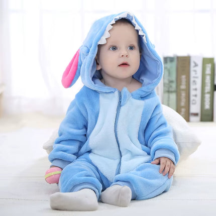 Newborn Baby Boy Clothing Stitch Animal Cartoon Hooded Jumpsuits Winter Baby Pajamas Onesies Kids Sleepwear Newborn Baby Pyjamas