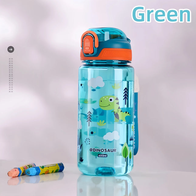 600Ml Dinosaur Water Bottle for Kids Water Sippy Cup with Silicone Straw Leakproof Plastic Water Bottles Summer Kids Water Cup