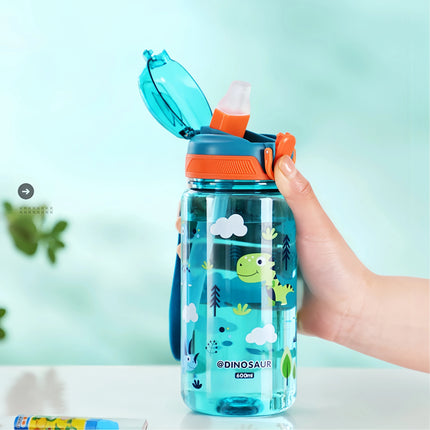 600Ml Dinosaur Water Bottle for Kids Water Sippy Cup with Silicone Straw Leakproof Plastic Water Bottles Summer Kids Water Cup