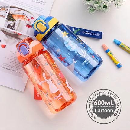 600Ml Dinosaur Water Bottle for Kids Water Sippy Cup with Silicone Straw Leakproof Plastic Water Bottles Summer Kids Water Cup