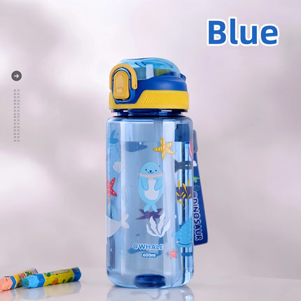 600Ml Dinosaur Water Bottle for Kids Water Sippy Cup with Silicone Straw Leakproof Plastic Water Bottles Summer Kids Water Cup