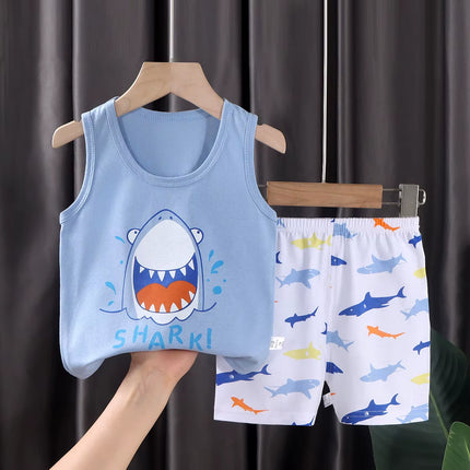 2PCS Children Clothing Vest Suit Children'S Sets Summer Cotton T-Shirts Shorts Boys Girls Sleeveless Kids Clothes for Baby
