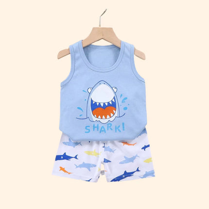 2PCS Children Clothing Vest Suit Children'S Sets Summer Cotton T-Shirts Shorts Boys Girls Sleeveless Kids Clothes for Baby