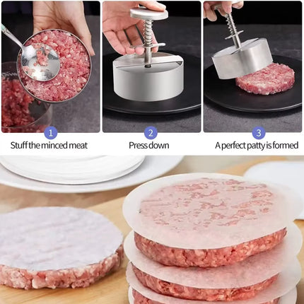 Hamburger Patty Maker Press 304 Stainless Steel Non-Stick round Manual Rice Ball Mold Thickness Adjusted Kitchen Beef BBQ Tools