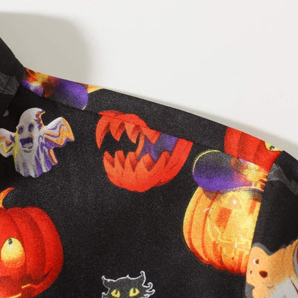 Mens Halloween Shirt Short Sleeve Pumpkins Shirts Button down Light Weight Causal