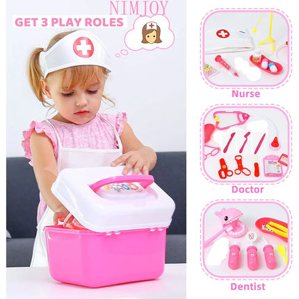 Kids Toy Doctor Kit for Girls 3-6 Years Boys, 41PCS Pink Toy Stethoscope & Braces Medical Kit Preschool Pretend Play Dentist Set Gift to Toddler Birthday Christmas Present