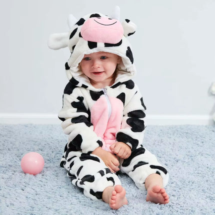 Newborn Baby Boy Clothing Stitch Animal Cartoon Hooded Jumpsuits Winter Baby Pajamas Onesies Kids Sleepwear Newborn Baby Pyjamas