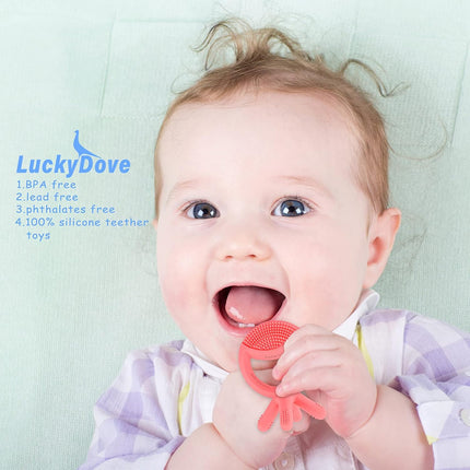 Baby Teething Toys for Babies 0-6 Months 6-12 Months,Silicone Baby Teether,Freezer Safe BPA Free,Easy to Hold Baby Teether Chew Toys for Boys & Girls,Pink