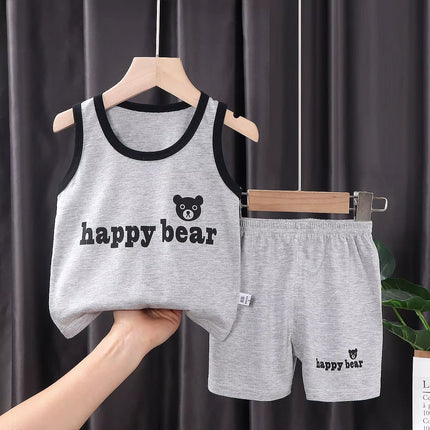 2PCS Children Clothing Vest Suit Children'S Sets Summer Cotton T-Shirts Shorts Boys Girls Sleeveless Kids Clothes for Baby