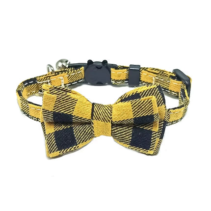Pet Breakaway Cat Collar Bow Tie and Bell Cute Plaid Christmas Red Elastic Adjustable Dog Collar with Sash Small Bell for Cats