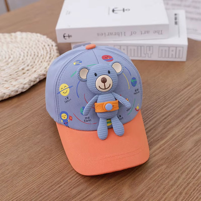 3D Bear Kids Baseball Hat Cartoon Doll Children Peaked Cap 1-5Year Baby Duck Tongue Hat Cute Boys Girls Outdoor Sunscreen Visors