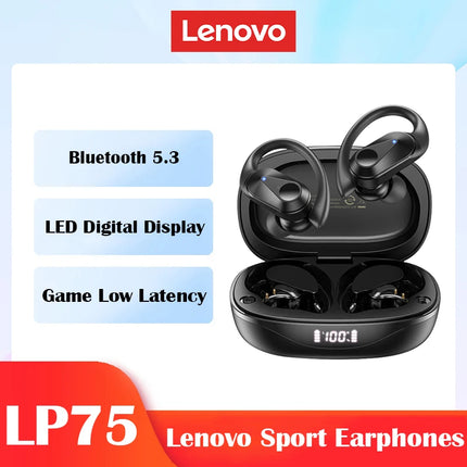 LP75 Bluetooth 5.3 Earphones TWS Wireless Sport Headphones LED Digital Display Hifi Stereo Noise Reduction Gaming Earbuds
