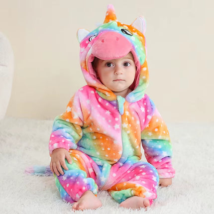 Newborn Baby Boy Clothing Stitch Animal Cartoon Hooded Jumpsuits Winter Baby Pajamas Onesies Kids Sleepwear Newborn Baby Pyjamas