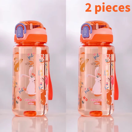 600Ml Dinosaur Water Bottle for Kids Water Sippy Cup with Silicone Straw Leakproof Plastic Water Bottles Summer Kids Water Cup