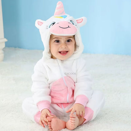 Newborn Baby Boy Clothing Stitch Animal Cartoon Hooded Jumpsuits Winter Baby Pajamas Onesies Kids Sleepwear Newborn Baby Pyjamas
