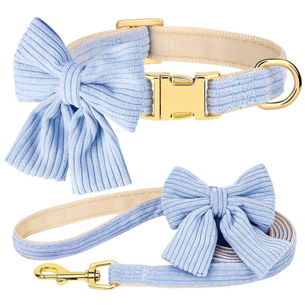Cute Pink Dog Collar Leash Set with Bowtie Adjustable Soft Velvet Pet Collars and Leash for Small Medium Dogs Dog Accessories