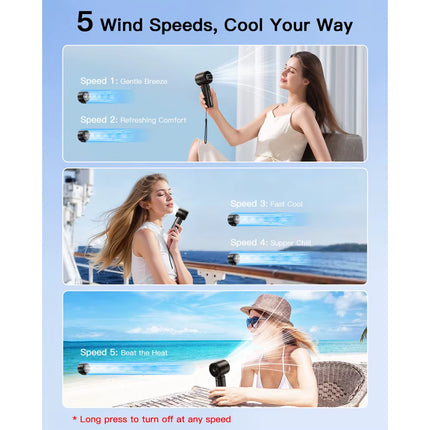 Portable Handheld Fan 4000Mah Battery Operated with LED Display Handheld Personal Small Fan 5 Speed Mini Fan for Travel