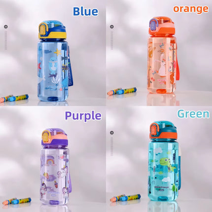 600Ml Dinosaur Water Bottle for Kids Water Sippy Cup with Silicone Straw Leakproof Plastic Water Bottles Summer Kids Water Cup