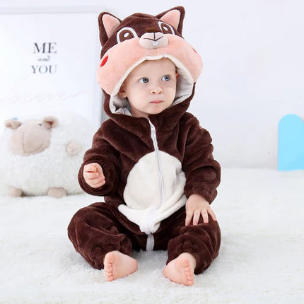 Newborn Baby Boy Clothing Stitch Animal Cartoon Hooded Jumpsuits Winter Baby Pajamas Onesies Kids Sleepwear Newborn Baby Pyjamas
