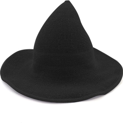Womens Witch Hat Knitted Wool Cap for Halloween Party Masquerade Cosplay Costume Accessory and Daily, Black