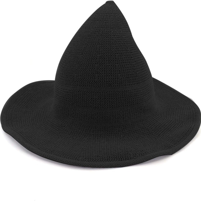 Womens Witch Hat Knitted Wool Cap for Halloween Party Masquerade Cosplay Costume Accessory and Daily, Black