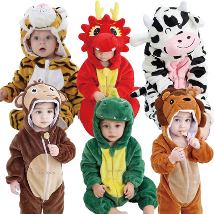 Newborn Baby Boy Clothing Stitch Animal Cartoon Hooded Jumpsuits Winter Baby Pajamas Onesies Kids Sleepwear Newborn Baby Pyjamas