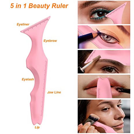 5 in 1 Silicone Beauty Ruler Reusable Eyeliner Stencils Winged Tip Eyeliner Aid Eyebrow Stencil Multi-Purpose Makeup Tool