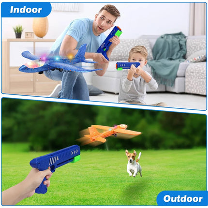 3 Pack Catapult Airplane Foam Glider Outdoor Toy for 4-12 Years Old Kids, Red Orange Blue