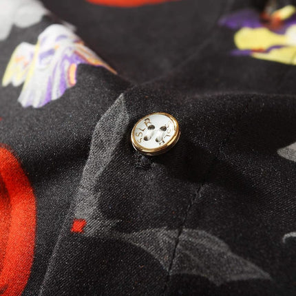 Mens Halloween Shirt Short Sleeve Pumpkins Shirts Button down Light Weight Causal