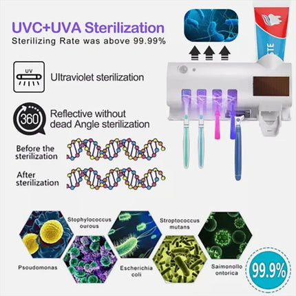 UV Light Sterilizer Toothbrush Holder Cleaner Toothpaste Dispenser 4 Toothbrush