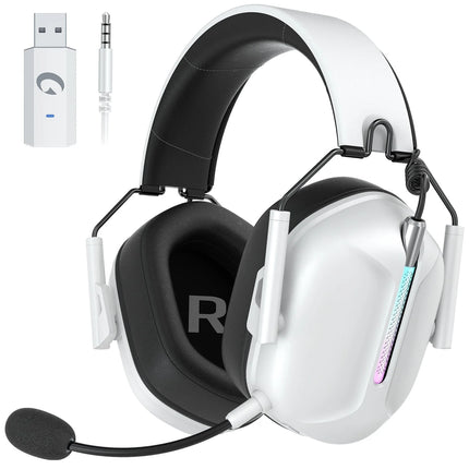 Wireless Gaming Headset Compatible for PS5 Switch PC Mac, 2.4 Ghz/Bluetooth 5.2 Gaming Headphones with Noise Cancelling Microphone 40+ Hours Battery Life,3.5Mm Wired for Xbox Series,White
