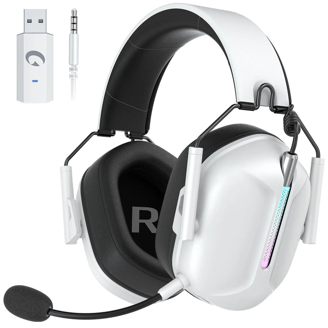 Wireless Gaming Headset Compatible for PS5 Switch PC Mac, 2.4 Ghz/Bluetooth 5.2 Gaming Headphones with Noise Cancelling Microphone 40+ Hours Battery Life,3.5Mm Wired for Xbox Series,White