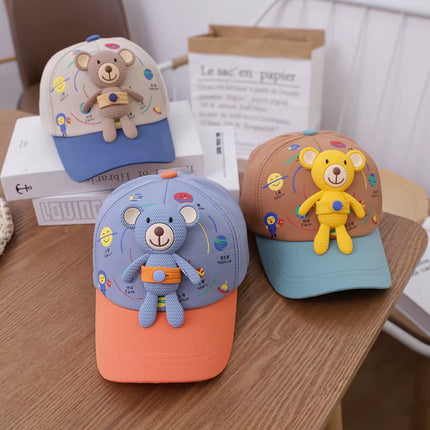 3D Bear Kids Baseball Hat Cartoon Doll Children Peaked Cap 1-5Year Baby Duck Tongue Hat Cute Boys Girls Outdoor Sunscreen Visors